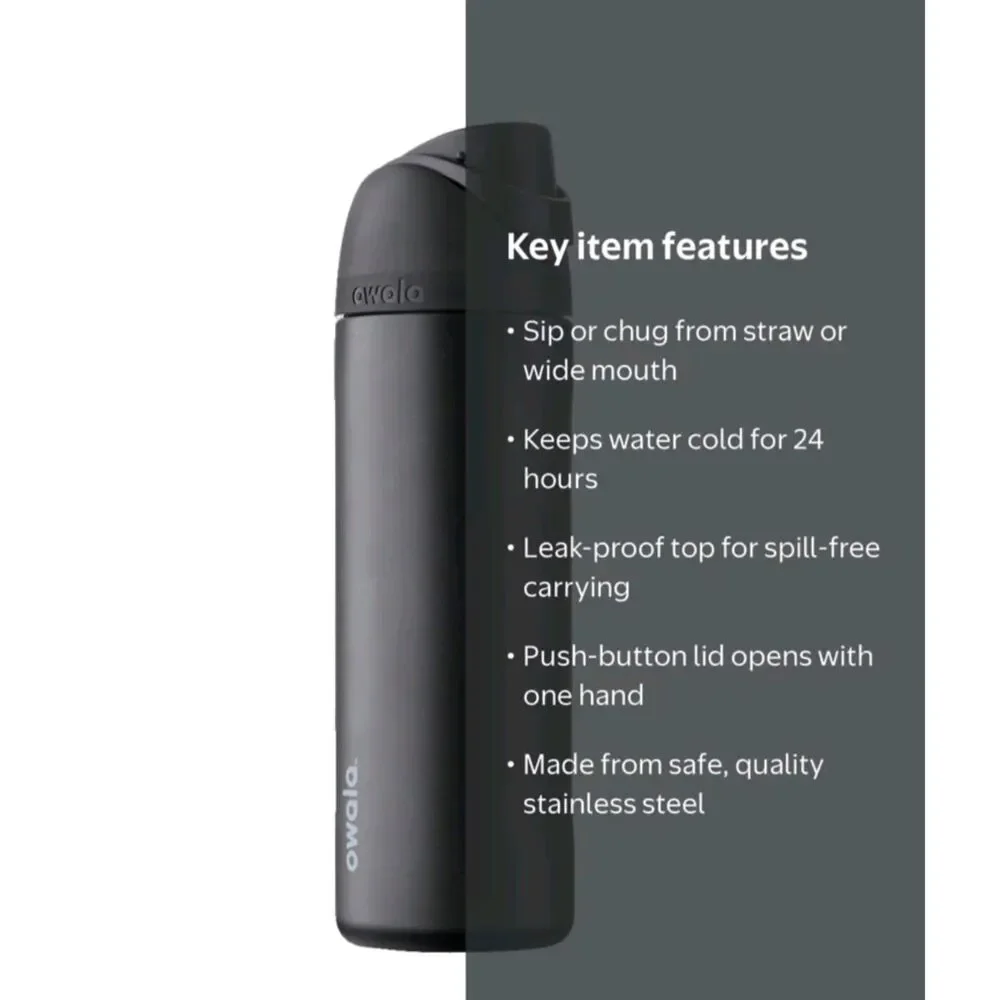 Owala freesip 24 oz Insulated stainless steel water bottle with Straw -Black